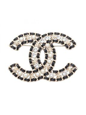 Chanel Brooch CC Logo Clover Leather